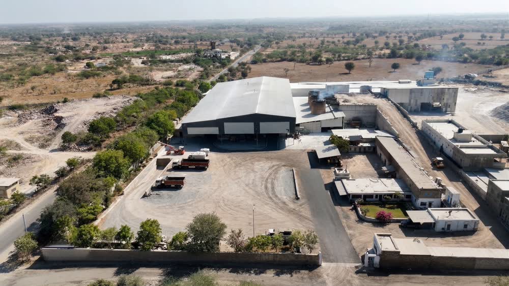 Aerial view of the Shreenath Metchem lime plant near Jodhpur, Rajasthan